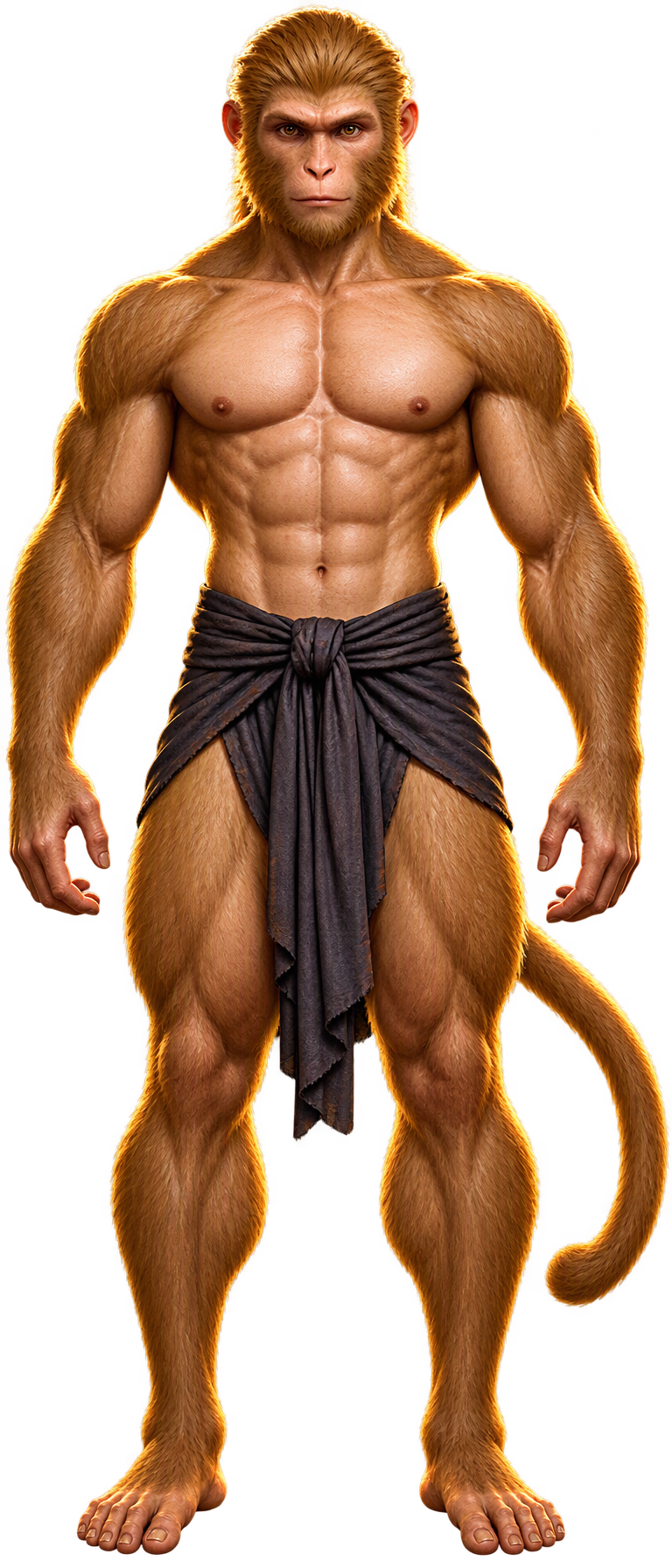Hanuman standing front-facing, athletic and strong